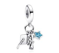 Doyafer 925 Sterling Silver Education Series, Graduation Season, Doctoral Hat Graduation Scroll Pentagram 3-in-1 Pendant - Blue Diamond Sisters Friend Jewelry For Women