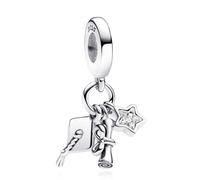 Doyafer 925 Sterling Silver Education Series, Graduation Season, Doctoral Hat Graduation Scroll Pentagram 3-in-1 Pendant - White Diamond Sisters Friend Jewelry For Women