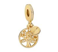 Doyafer 925 Sterling Silver Golden Charm Pendant Caring Mom Birthday Cross Firefly Family Flower Safety Chain Spacer Beads For Women Bracelet Necklace Jewelry Gift (Family Tree Life Tree)