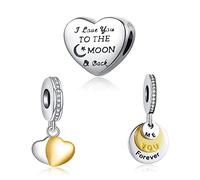 Doyafer 925 Sterling Silver Heart Charm 'I Love You To The Moon Back ' Valentine's Day Pendant Gift 3 Piece/Package