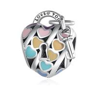 Doyafer 925 sterling silver heart-shaped lock and key charm beaded women's bracelet charm Valentine's Day birthday gift