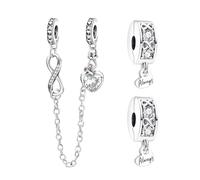Doyafer 925 Sterling Silver Infinite Love Clips Charms Safety Chain Set Infinite Bead Chain Charms For Bracelets Women Beads Gift for Friends Family