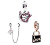 Doyafer 925 Sterling Silver Love, Lock, Safety Chain Charm Set Only Love You Charms Pendant Gift For Women Girls Bracelets Necklace 3-Piece/Package