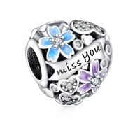 Doyafer 925 Sterling Silver Miss You Heart-Shaped Flower Charm Bead, Women'S Bracelet Bead Charm, Holiday Birthday Gift, Diy Jewelry Gift For Friends And Family