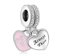 Doyafer Best Friends Always There Heart Love Pendant 925 Sterling Silver Charms Jewelry Compatible with Women's Bracelets Necklaces For Friend