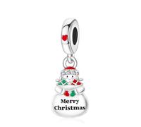 Doyafer Christmas Snowman Pendant 925 Sterling Silver Bead Bracelets For Women Charms Birthday Gifts For Family Friends