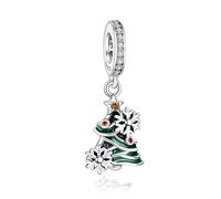 Doyafer Christmas Snowman Tree Pendant 925 Sterling Silver beads Compatible with Women's Bracelet Necklace Pendant Christmas Gifts For Friends