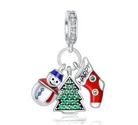 Doyafer Christmas Tree Snowman Socks 3-in-1 Pendant 925 Sterling Silver Charm for Bracelets Christmas Jewelry Gifts for Friend