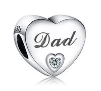 Doyafer Dad's 5A Zircon Heart-Shaped Charm 925 Sterling Silver Charms Jewelry Fit Bracelets Necklaces For Family