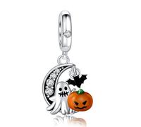 Doyafer Ghost Pumpkin Pendant Under the Moon 925 Sterling Silver Charm Compatible with Women's Bracelet Necklace Halloween Birthday Jewelry Bead Gift