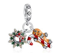 Doyafer Gingerbread Man Wreath Two Piece Pendant Set 925 Sterling Silver Charm for Bracelets Christmas Jewelry Gifts for Friend