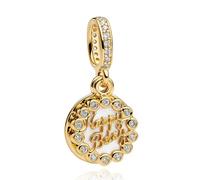 Doyafer Happy Birthday, Golden Round 2-in-1 Pendant 925 Sterling Silver Charm Compatible with Women's Bracelet Festival Jewelry Gifts For Family and Friends