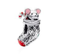 Doyafer Little Mouse and Christmas Stocking Beads 925 Sterling Silver Charm Compatible with Women's Bracelet Necklace Christmas Gifts for Family Friends