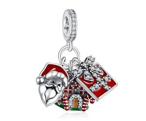 Doyafer Santa Claus Gift Christmas House Three Piece Pendant Set 925 Sterling Silver Charms Compatible with Women's Bracelet Necklace Christmas Gifts for Friends Family