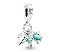 Doyafer Shell Blue Fish Turtle Charms Three in One Pendant 925 Sterling Silver Charms Fit Women's Bracelet Bead Pendant Gifts for Women