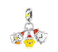 Doyafer Snowman Christmas Tree Glowing Pendant 925 Sterling Silver Charms Fit Women's Bracelet Bead Pendant Christmas Holiday Gifts for Women