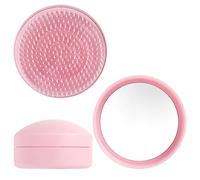 Doygim Travel Hair Brush and Mirror Portable Pocket Frizz Ease Detangling Hairbrush Small Tangle Teaser Massage Comb Set Round Curly Wavy Fine Thick for Men Women Kids Girls Pink