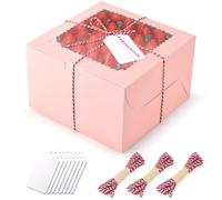 DOYIDE 20Pcs 8 Inch Cake Boxes with Window, 8x8x5 Inches Pink Bakery Boxes, Cake Carrier Container for Pastries, Pie, Cookies, Chocolates, Cupcakes, Birthday Party, Wedding