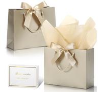 DOYIDE 50 Pack Gift Bags Medium Size with Ribbon and Greeting Cards Tissue Paper, 9"x7"x3.1" Portable Paper Gift Bag with Handles, Thank You Bags for Wedding Birthday Party Mothers Day Bridal Shower