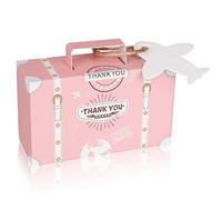 DOYIDE 50 Pack Mini Suitcase Favor Boxes, Party Favor Candy Boxes, Vintage Kraft Paper Gift Boxes with Tags and Jute Twine for Travel Themed Party, Bridal Shower, Wedding Decorations (Pink, 50 pack)