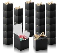 DOYIDE 60 Pcs Small Gift Boxes, 3x3x3 inches Kraft Paper Gift Box with Ribbons, Black Candy Boxes for Christmas Wedding Favors Baby Shower Bridal Shower Birthday Party