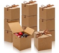 DOYIDE Small Gift Boxes, 20 Pack 5x5x5 Inch Brown Elegant Paper Boxes with Ribbons, Crafting, Christmas Gift Box Wedding Party Favor, Cupcake, Candy, Bridesmaids Proposal Box
