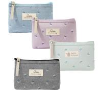 DOYIFUN 4 Pcs Cosmetic Bags for Women Aesthetic Cosmetic Bag FLoral Women Handbags Purses Smile Dots Skincare Bag Organizer Storage Makeup Bag Girls Case Bag
