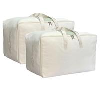 DoYiKe Soft Large Canvas Comforter Storage Bags with Four Carrying Handles and Clear Window, Closet Organizer for Clothing, Blankets Sheets Pillows and Bedding, 80L, 2 Pack, Beige