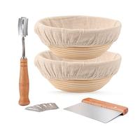 DOYOLLA 1pcs 8.5" Round Banneton Brotform Bread Dough Proofing Rising Rattan Basket & Liner