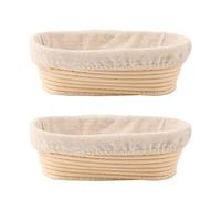 DOYOLLA Set of 2 10inch Oval Shaped Banneton Brotform Bread Dough Proofing Rising Rattan Basket & Liner Combo