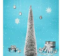 DOYOLLA Snow Flocked Pencil Christmas Tree 5ft, Small Pop up Collapsible Snowy White Xmas Pine Tree for Home Holiday Christmas Door Decorations