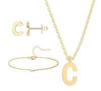 DoYoMo 4Pcs A-Z Initial Jewelry Set for Women,Letter Necklace Bracelet Earrings Gold,Personalized Initial Girls for Teen Girls,Monogrammed Gifts for Mom Wife, Metal, penetration