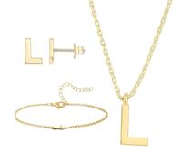 DoYoMo 4Pcs A-Z Initial Jewelry Set for Women,Letter Necklace Bracelet Earrings Gold,Personalized Initial Girls for Teen Girls,Monogrammed Gifts for Mom Wife, Metal, penetration