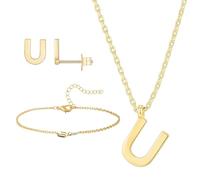 DoYoMo 4Pcs A-Z Initial Jewelry Set for Women,Letter Necklace Bracelet Earrings Gold,Personalized Initial Girls for Teen Girls,Monogrammed Gifts for Mom Wife, Metal, penetration