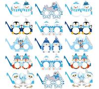 Doyomtoy 16Pcs Penguin Party Decoration, Winter Birthday Decoration Glasses, Snowman Eagle Deer Fox Penguin Paper Glasses Photography Props, Birthday Theme Supplies, Party Gifts, Christmas Gifts
