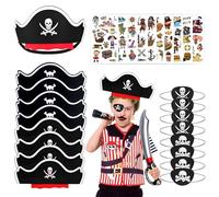 Doyomtoy 26Pcs Kids Pirate Set, Pirate Hat, Pirate Stickers, Pirate Hat Kids,Cosply Pirate Pretend Play Set, Pirate Tattoos, Pirate Accessories Kids,Pirate Eye Patch,Pirate Party