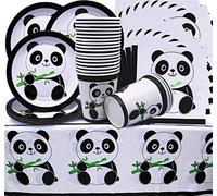 Doyomtoy 61 x Panda Party Tableware, Birthday Decoration, Panda Plates, Panda Cups, Panda Napkins, Panda Tablecloth, for Boys and Girls, Panda Theme Birthday Party