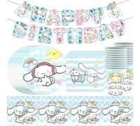 Doyomtoy 62PCS Kids Birthday Party Tableware, Cartoon Party Decoration Set for Boys Girls, Includes Banner, Plates, Cups, Napkins, Tablecloth (20 Guests)
