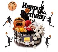 Doyomtoy Basketball Cake Set, 7 Pieces Basketball Cake Topper, basketball topper party scene, Themes, Cakes, Fruit Picks for Men, Boys, Birthday, Event, Party, Supplis, Black Glitter
