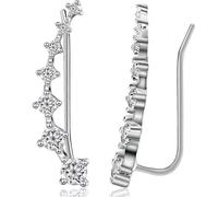 Doyomtoy Ear Cuffs 7 Crystals, Silver Women's Earrings Cubic Zirconia Ear Climber, Bling Ear Cuffs Women Earrings Silver 7 Crystals Zirconia Ear Stud Earrings for Girls and Women