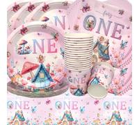 Doyomtoy Fairytale Birthday, 61 Pieces Fairy Flowers Mushroom Party Tableware 1 Year Party Girls Fairies Birthday Plates Cups Napkins for Children's Birthday Flowers Party Decoration Baby Shower 1st