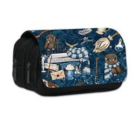 Doyomtoy Magician Pencil Case, Large Capacity Pencil Case, Cartoon Double Layer Pouch, Blue Stationery Pouch with Compartments,Boys Girls Birthday Gift, School Start Gift
