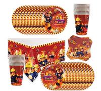 Doyomtoy Party Tableware Accessories Fireman Sam Birthday Decoration Plates Cups Napkins and Tablecloths Suitable for up to 20 Children