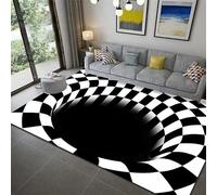 doyouwantmore Vortex Carpet 3D Illusion Rug Optical Illusion Rug 3D Mat Vortex Bottomless Hole Mat 3D Swirl Rug Checkered Rug Black and White for Home Bedroom Living Room Bathroom