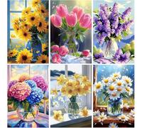DOZEEZOP 6 Pack 5D Diamond Painting Kits for Adults, Diamond Art Kits for Adults Beginners of All Ages, Round Full Drill Arts and Crafts Gems Home Wall Decor 12x16 Inches Flowers