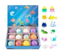 Dozen Count Effervescent Sphere Assortment - Mini Prize Within Each Scented Tub Treat Natural Handmade Round Shape Vibrant Hue Dissolve Fun Child Friendly Party Favor Stocking Stuffer Rewa