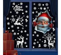 Dozesheep 178Pcs 3D Large Christmas Window Stickers Double Sided for Glass, Christmas Window Clings Large, Xmas Window Decals with Snowflakes, Deers for Home Shop Window Xmas Decor