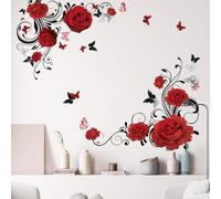 Dozesheep Luxury Red Rose & Butterfly Wall Decals, Vintage Floral Vine Frame Stickers, Romantic Botanical Decor for Bedroom, Living Room, Bathroom, Entryway, Wedding Backdrop & Elegant Home Styling