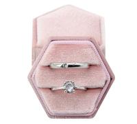 DOZNOZRI Velvet Hexagon Ring Box in Pink with Padded Interior for Wedding Engagement, Proposal and Jewelry Gift