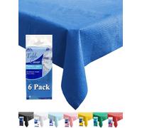 Dozobeede 6 Pack Disposable Table Cloths 3 Ply Paper & Plastic, 54" x 108" Rectangular Table Cover for Dining, Party, Outdoor (Blue)